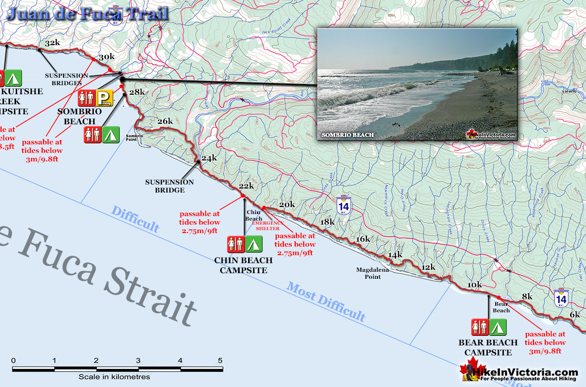 Juan de Fuca Trail Map Bear to Sombrio